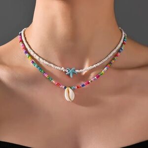 New 2Pcs Set Bohemian Necklaces , Colorful Jewelry Ocean Inspired , Sea Shell